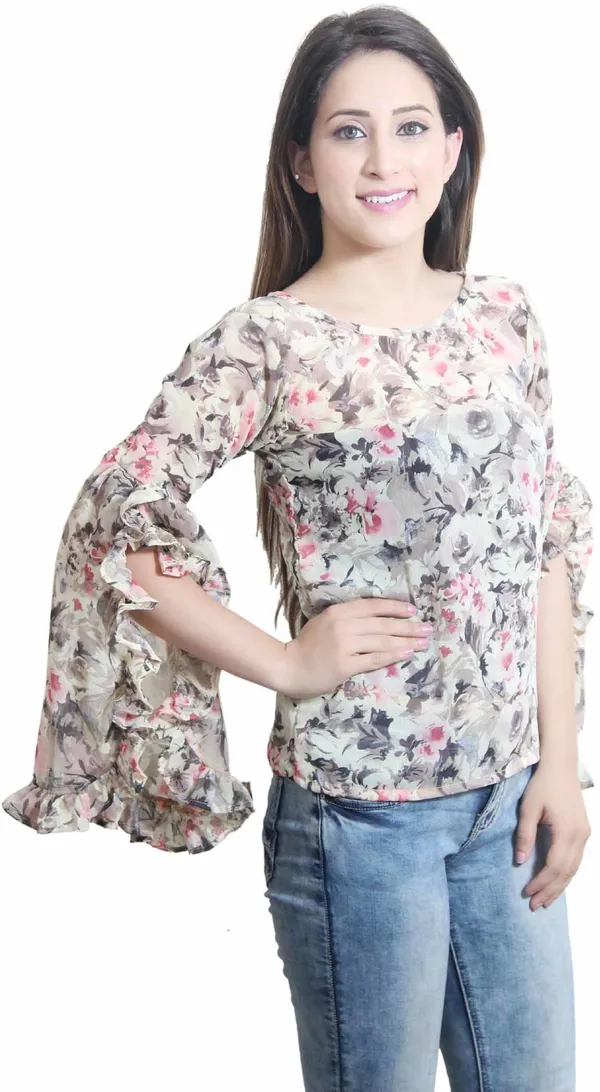 Multicolor_Casual_Flared_Sleeve_Printed_Tops_For_Women