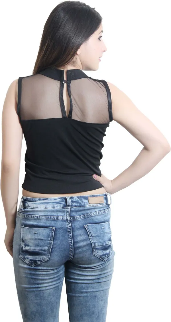Black_Casual_Sleeveless_Solid_Tops_For_Women