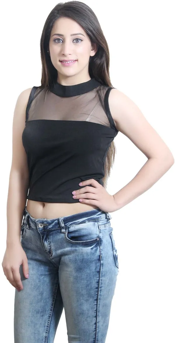 Black_Casual_Sleeveless_Solid_Tops_For_Women
