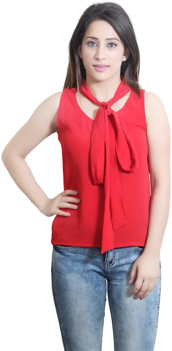 Red_Casual_Sleeveless_Solid_Tops_For_Women