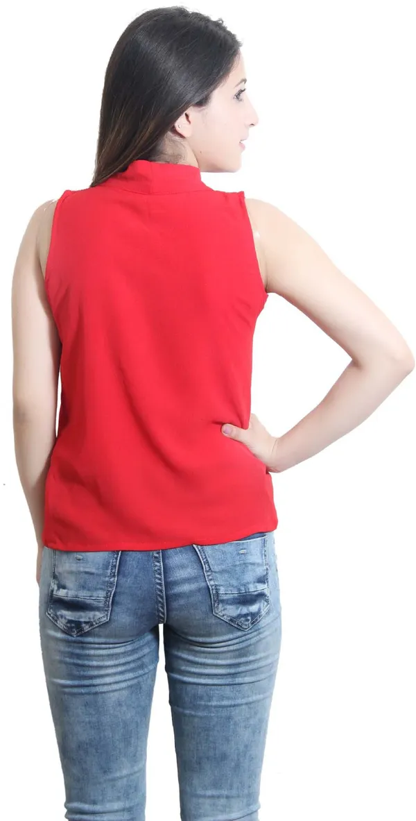 Red_Casual_Sleeveless_Solid_Tops_For_Women