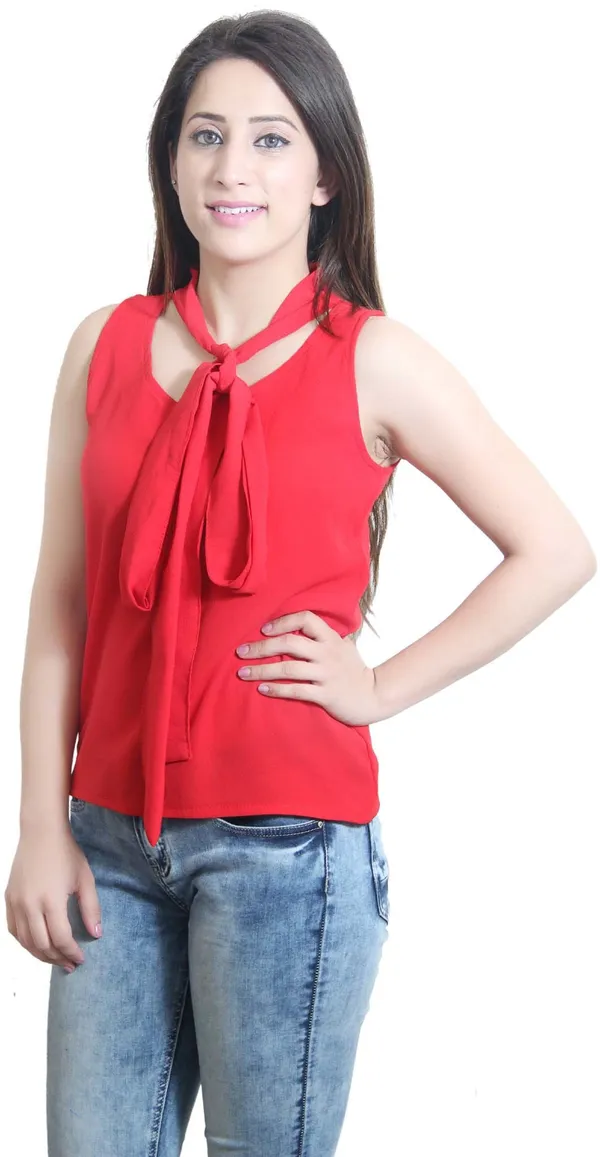 Red_Casual_Sleeveless_Solid_Tops_For_Women