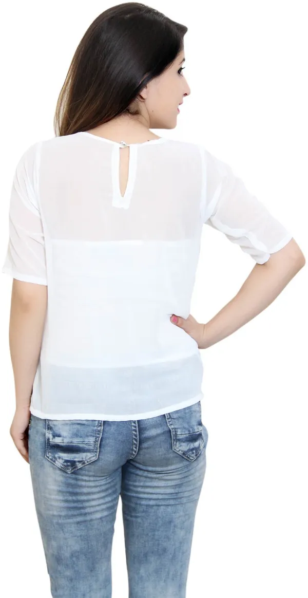 White_Party_Regular_Sleeve_Embellished_Tops_For_Women