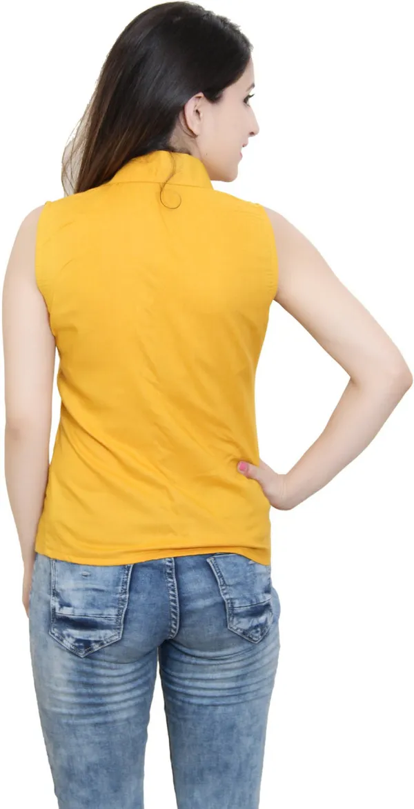 Yellow_Viscose_Rayon_Sleeveless_Collared_Solid_Hip_Length_Shirt_Style_Top_For_Women