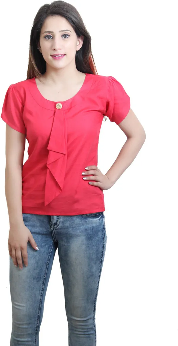 Pink_Casual_Cap_Sleeve_Solid_Tops_For_Women