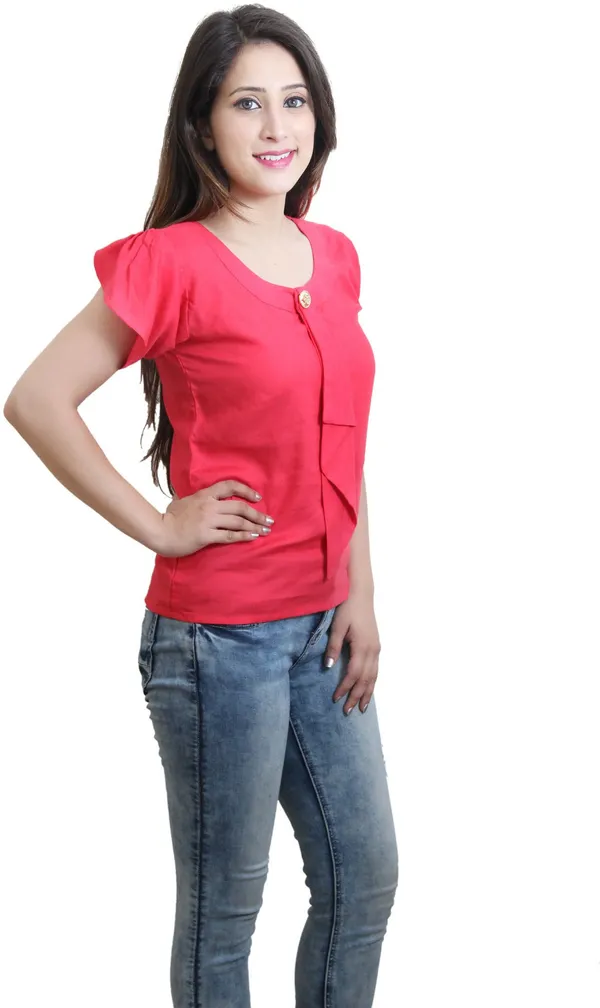 Pink_Casual_Cap_Sleeve_Solid_Tops_For_Women