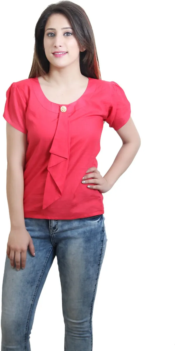 Pink_Casual_Cap_Sleeve_Solid_Tops_For_Women