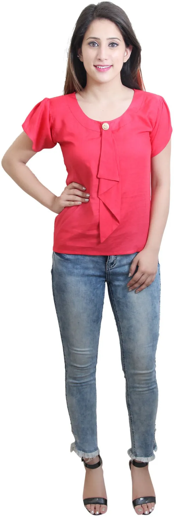 Pink_Casual_Cap_Sleeve_Solid_Tops_For_Women