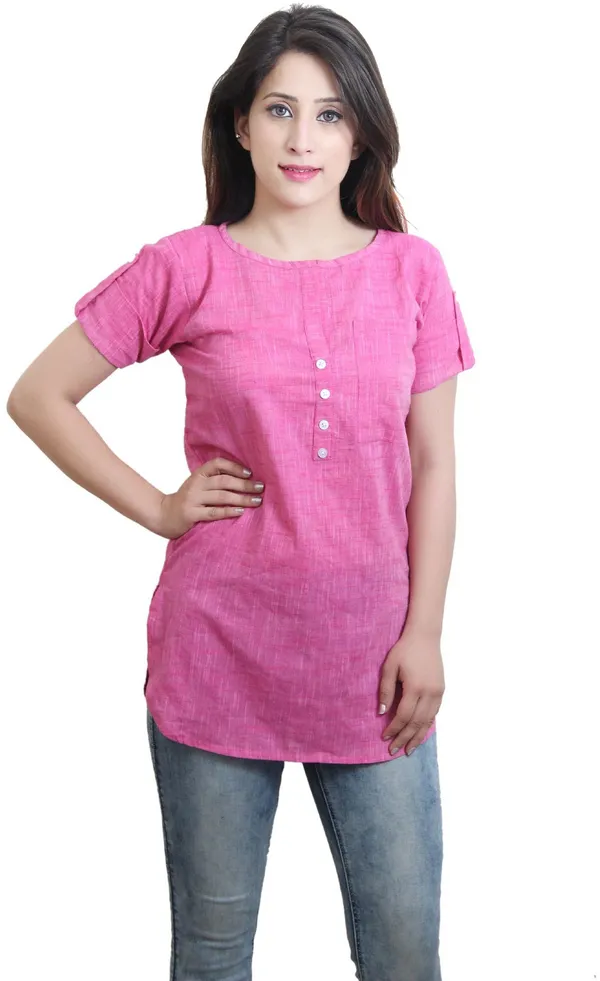 Pink_Casual_Short_Sleeve_Solid_Tops_For_Women