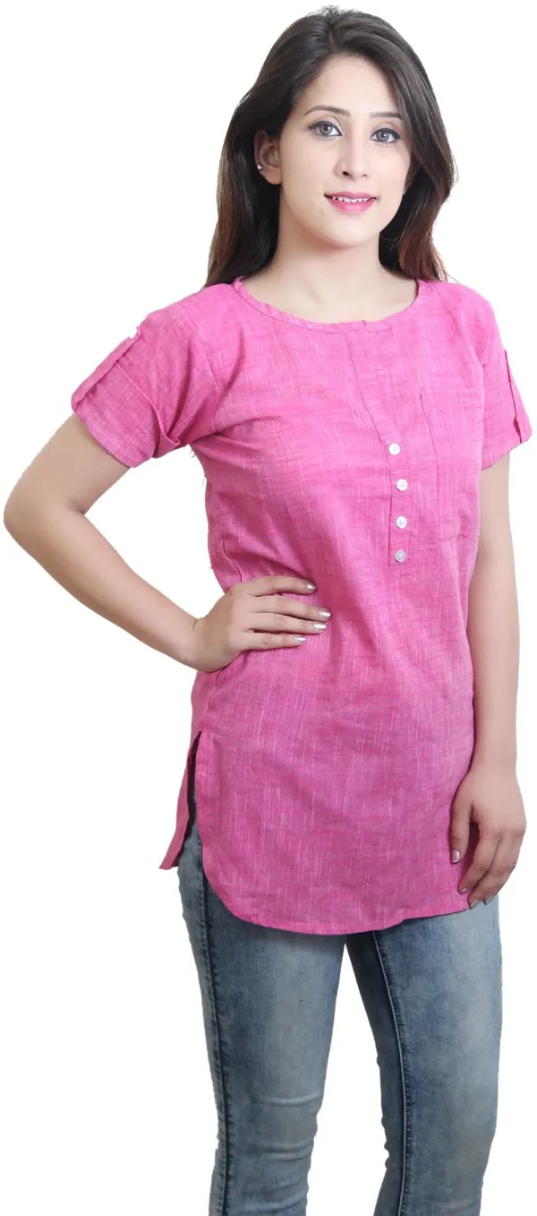 Pink_Casual_Short_Sleeve_Solid_Tops_For_Women