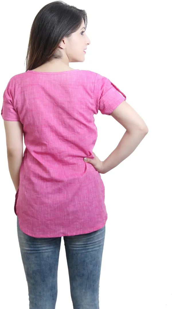 Pink_Casual_Short_Sleeve_Solid_Tops_For_Women