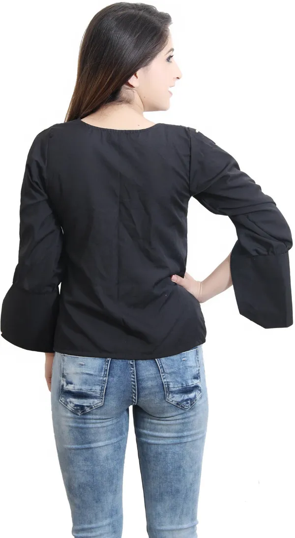 Black_Party_Slit_Sleeve_Embellished_Tops_For_Women