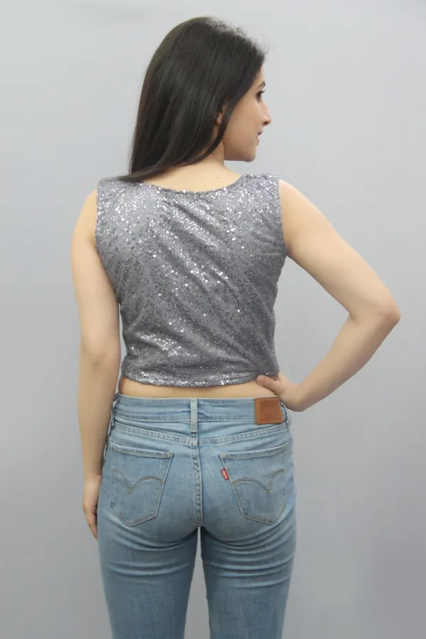 Grey_Casual_Sleeveless_Embellished_Tops_For_Women