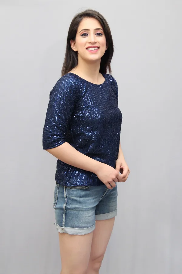 Blue_Lycra_Blend_Half_Sleeve_Boat_Neck_Embellished_Hip_Length_Regular_Top_For_Women