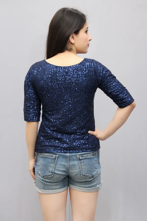 Blue_Lycra_Blend_Half_Sleeve_Boat_Neck_Embellished_Hip_Length_Regular_Top_For_Women