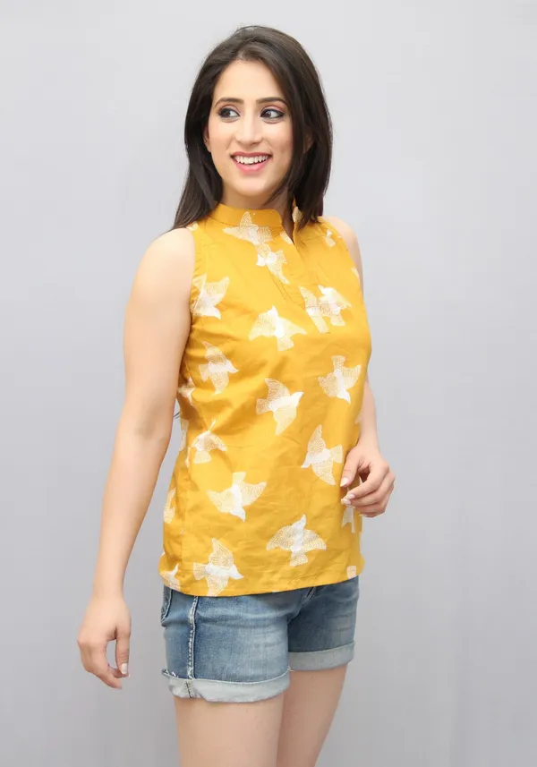 Yellow_Casual_Printed_Tops_For_Women