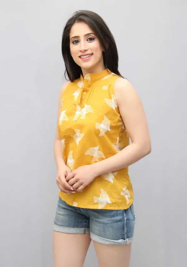 Yellow_Casual_Printed_Tops_For_Women