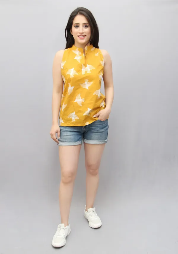 Yellow_Casual_Printed_Tops_For_Women