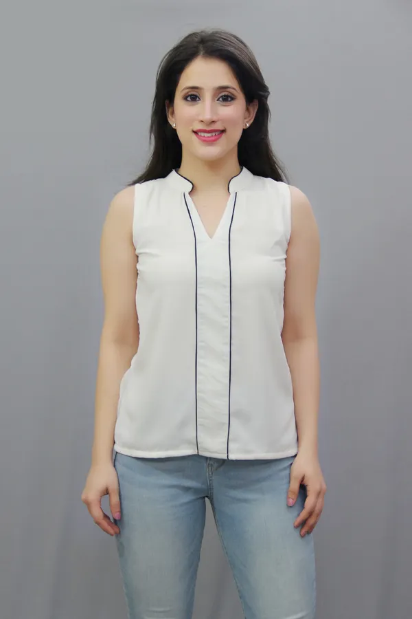 White_Casual_Striped_Tops_For_Women