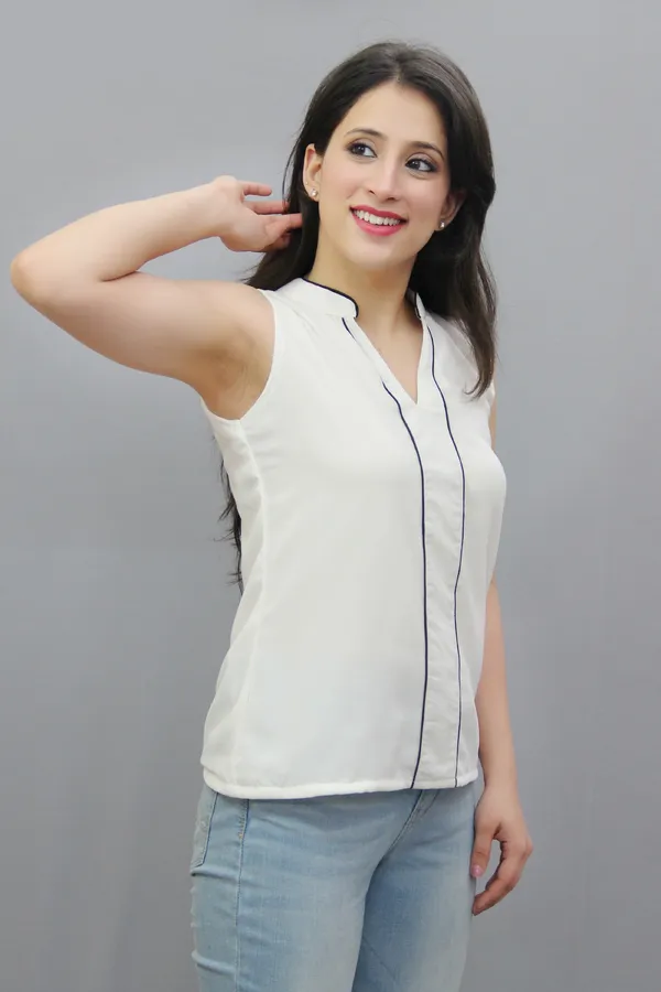White_Casual_Striped_Tops_For_Women