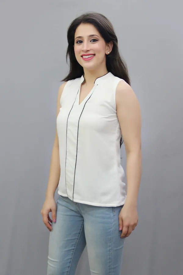 White_Casual_Striped_Tops_For_Women