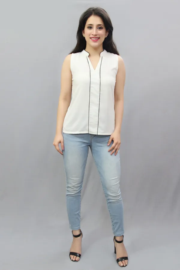 White_Casual_Striped_Tops_For_Women