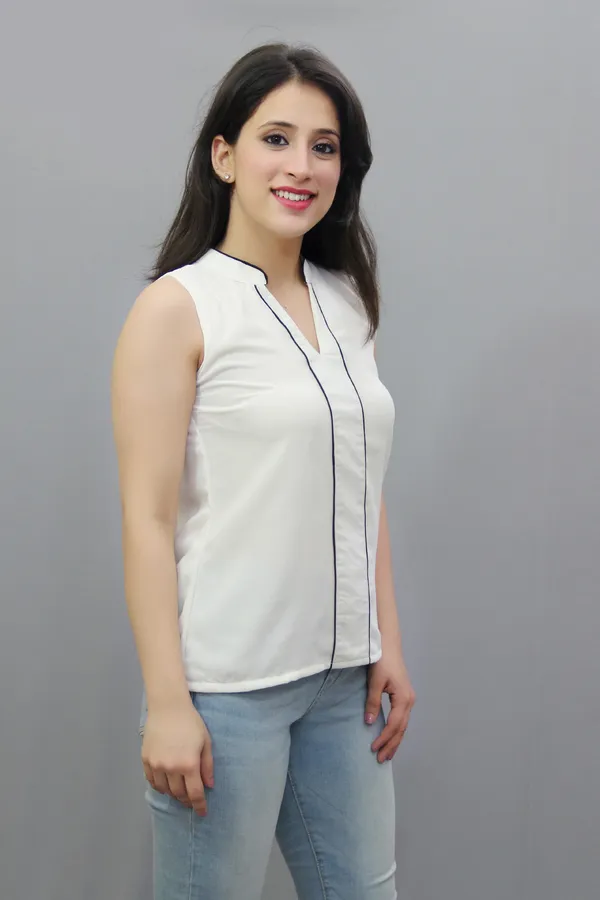 White_Casual_Striped_Tops_For_Women