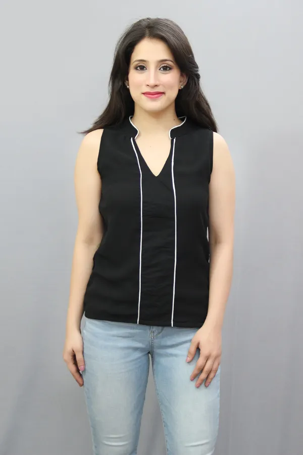 Black_Casual_Striped_Tops_For_Women