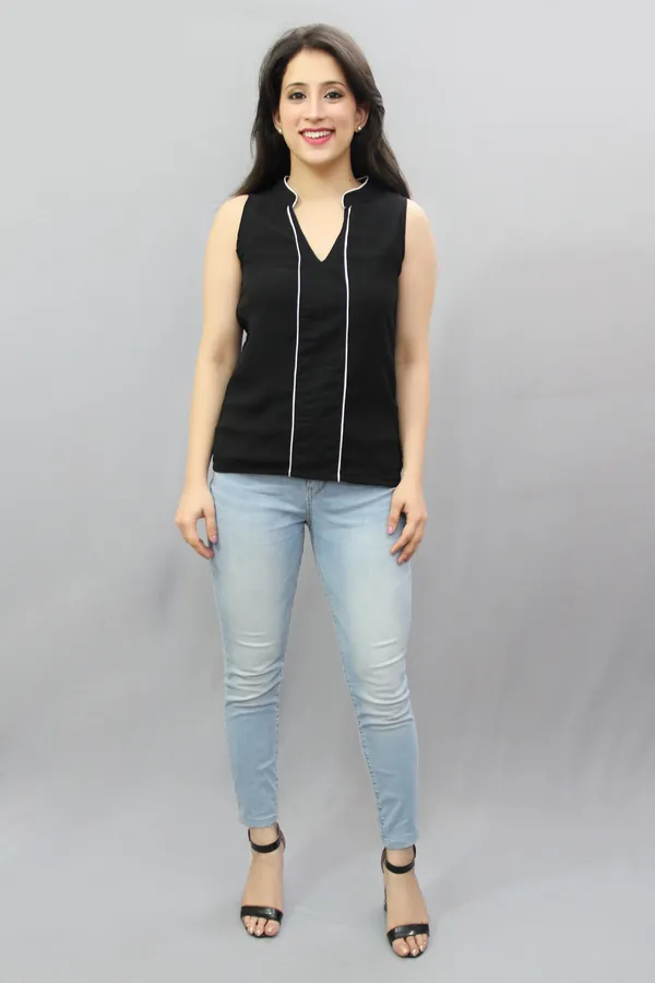 Black_Casual_Striped_Tops_For_Women