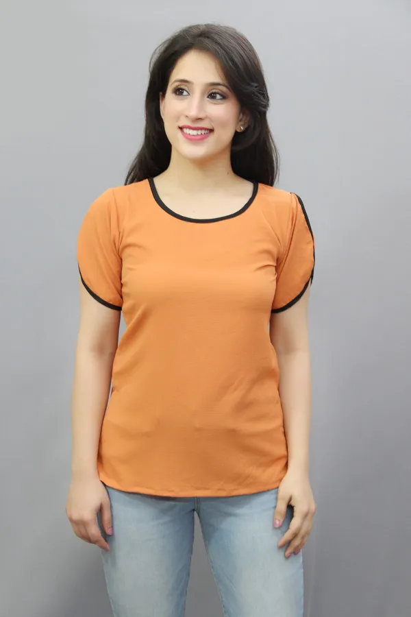 Orange_Casual_Solid_Tops_For_Women