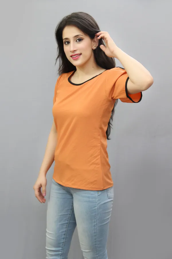 Orange_Casual_Solid_Tops_For_Women