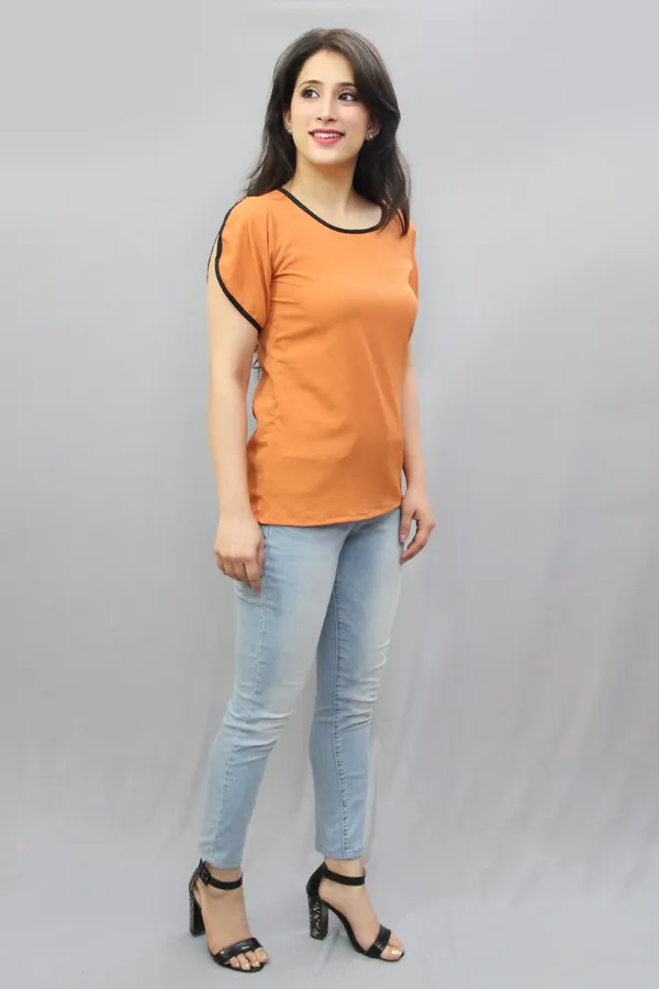 Orange_Casual_Solid_Tops_For_Women