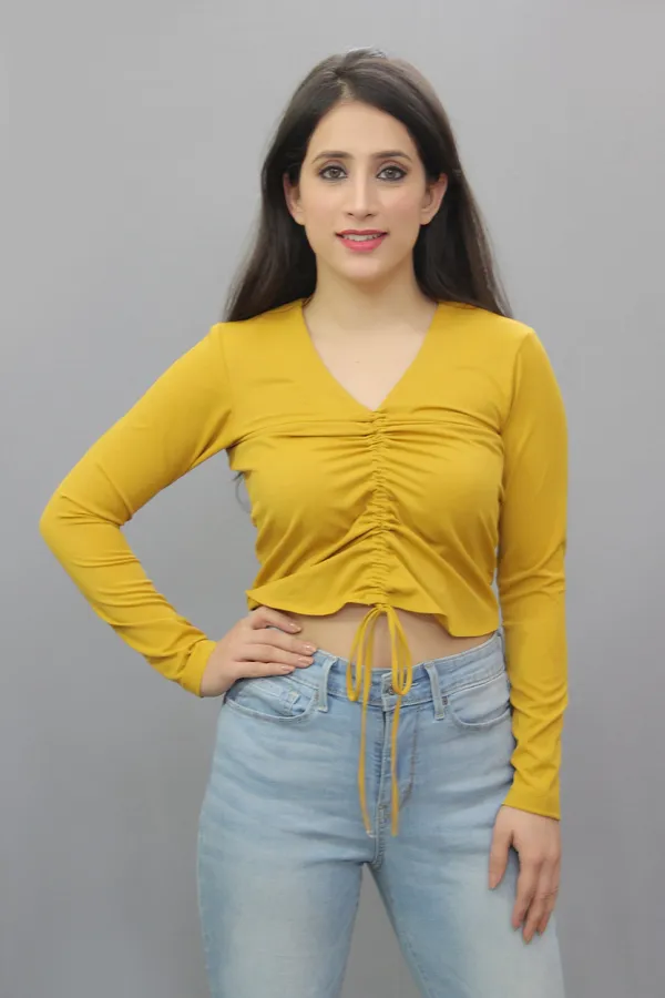 Yellow_Casual_Solid_Tops_For_Women