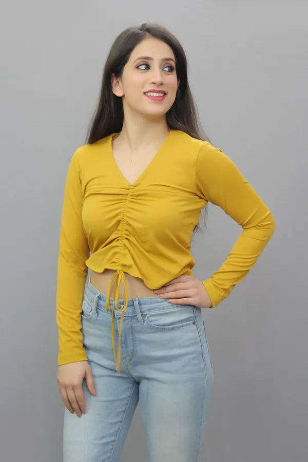 Yellow_Casual_Solid_Tops_For_Women