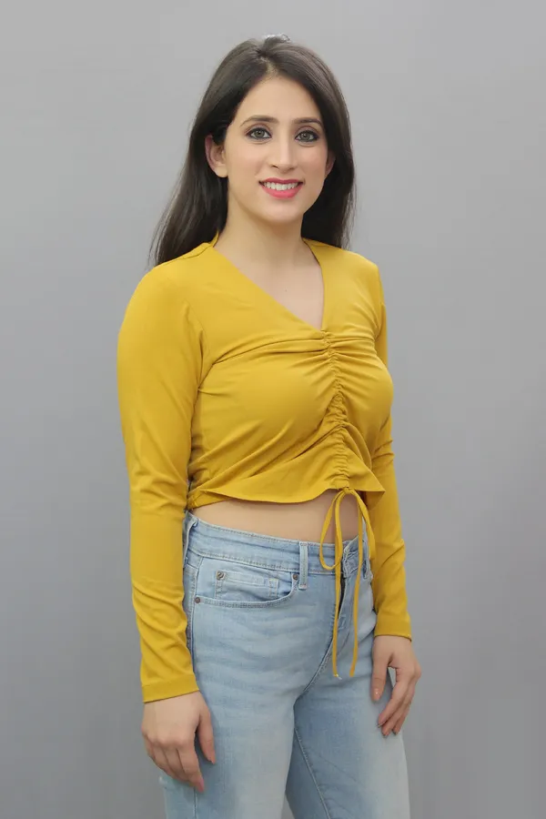 Yellow_Casual_Solid_Tops_For_Women