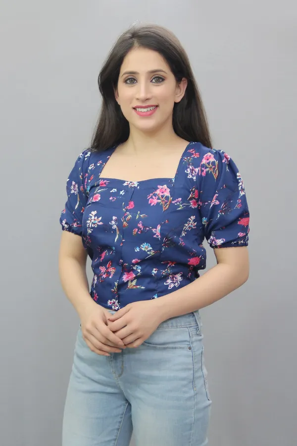 Blue_Casual_Floral_Print_Tops_For_Women