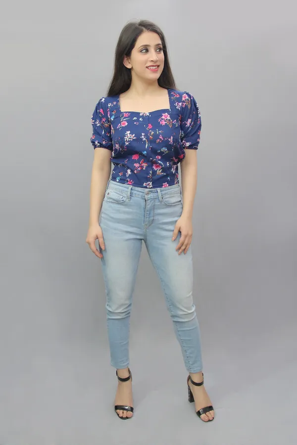 Blue_Casual_Floral_Print_Tops_For_Women