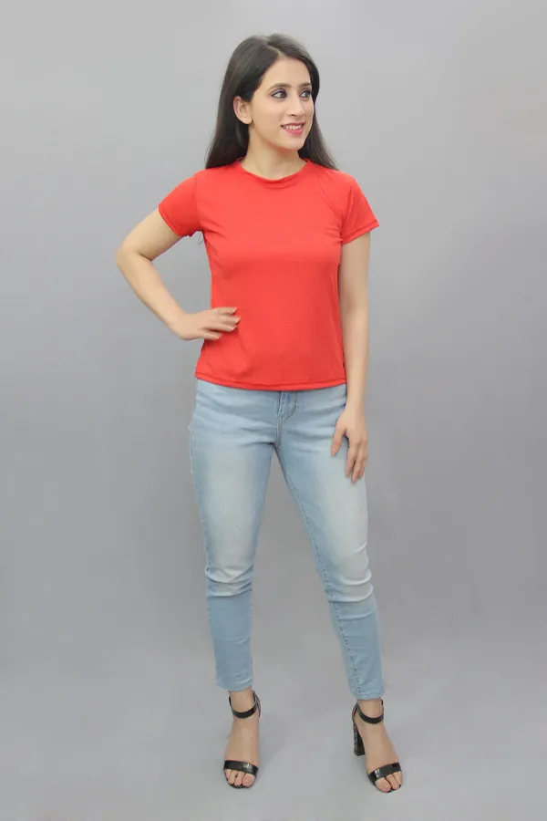 Red_Cotton_Blend_Solid_Short_Sleeve_Round_Neck_Regular_Fit_T-Shirt_For_Women