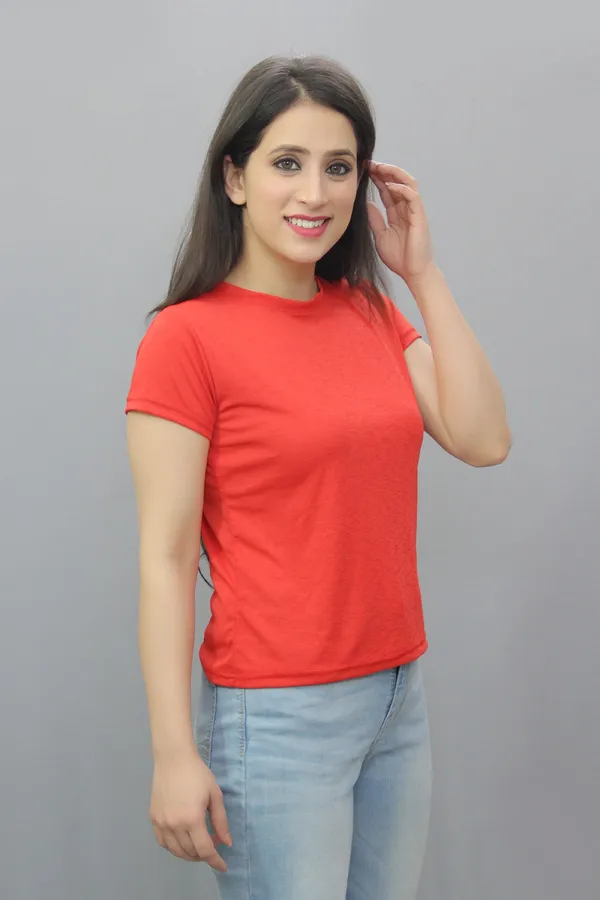 Red_Cotton_Blend_Solid_Short_Sleeve_Round_Neck_Regular_Fit_T-Shirt_For_Women