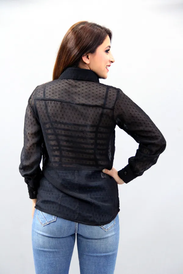 Black_Georgette_Full_Sleeve_Self_Design_Hip_Length_Regular_Fit_Shirt_For_Women