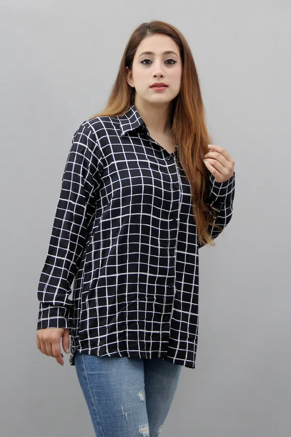Black_&_White_Cotton_Blend_Full_Sleeve_Checkered_Hip_Length_Regular_Fit_Shirt_For_Women