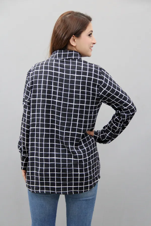Black_&_White_Cotton_Blend_Full_Sleeve_Checkered_Hip_Length_Regular_Fit_Shirt_For_Women