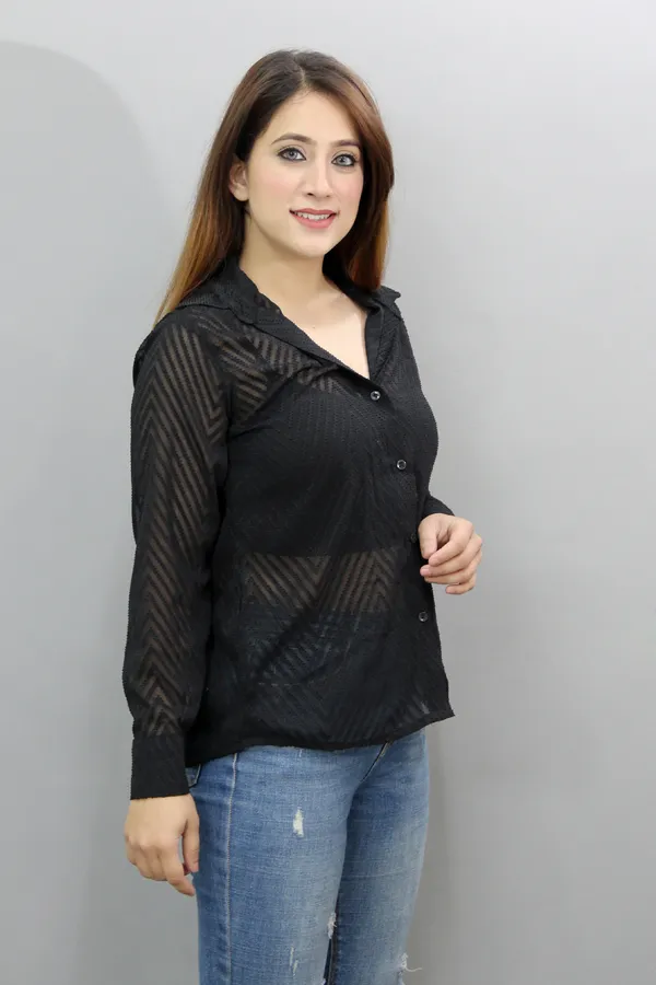 Black_Georgette_Full_Sleeve_Self_Design_Hip_Length_Regular_Fit_Shirt_For_Women