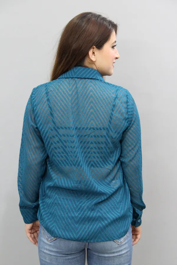 Blue_Georgette_Full_Sleeve_Self_Design_Hip_Length_Regular_Fit_Shirt_For_Women