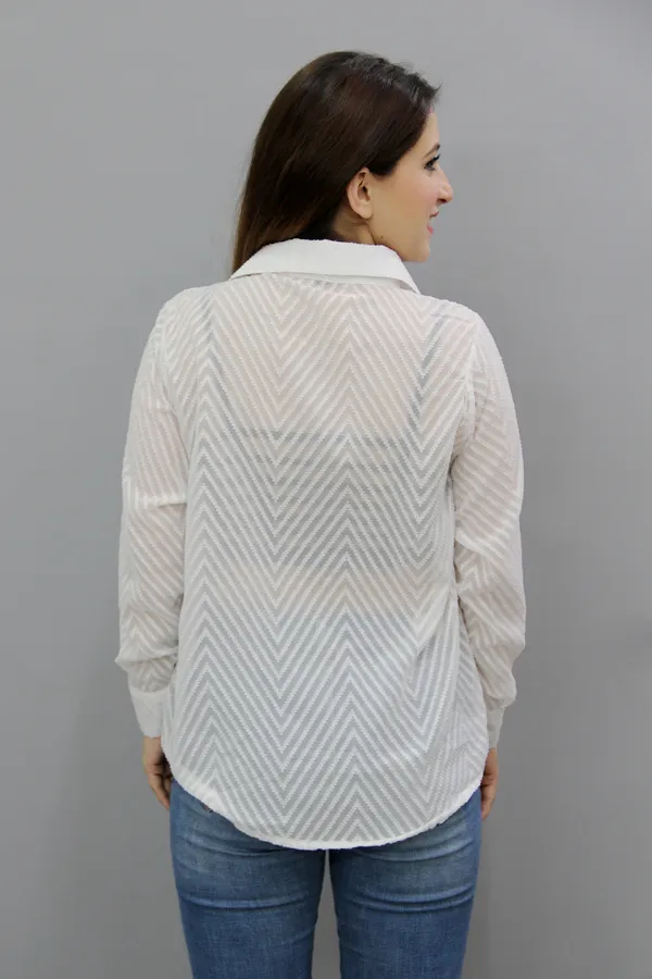 White_Georgette_Full_Sleeve_Self_Design_Hip_Length_Regular_Fit_Shirt_For_Women