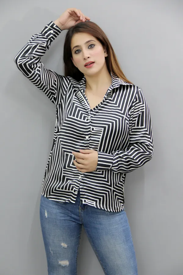 Black_&_White_Satin_Full_Sleeve_Striped_Hip_Length_Regular_Fit_Shirt_For_Women