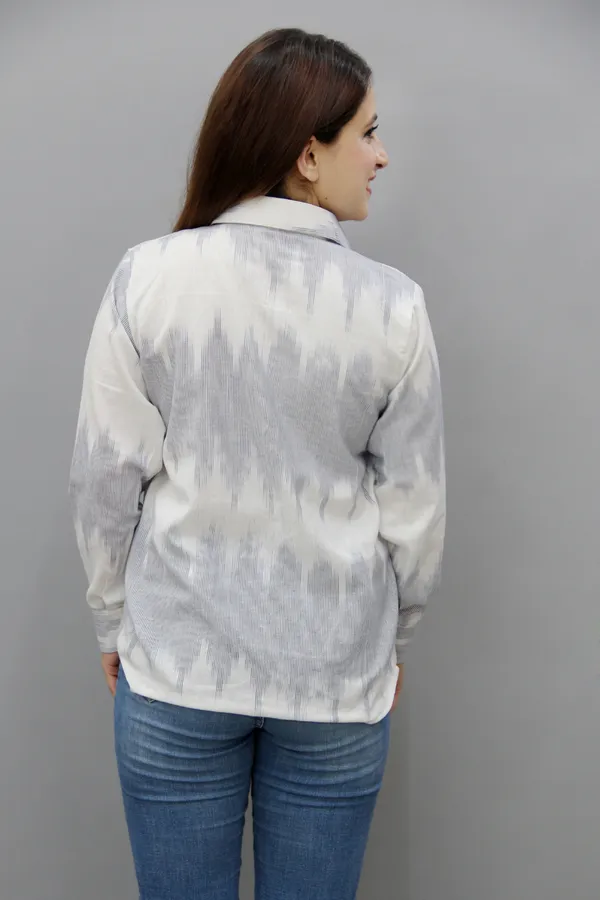 White_&_Blue_Cotton_Blend_Full_Sleeve_Striped_Hip_Length_Regular_Fit_Shirt_For_Women