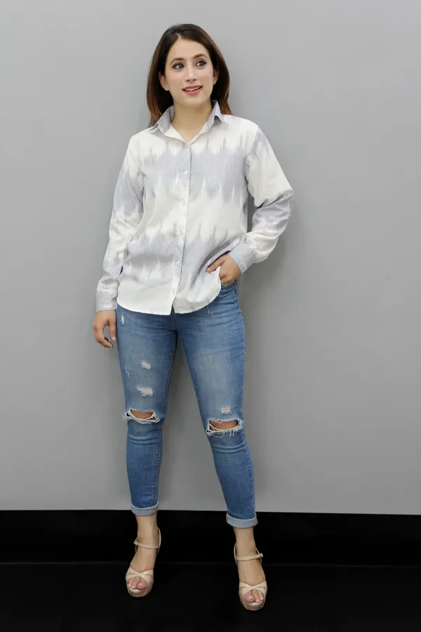 White_&_Blue_Cotton_Blend_Full_Sleeve_Striped_Hip_Length_Regular_Fit_Shirt_For_Women