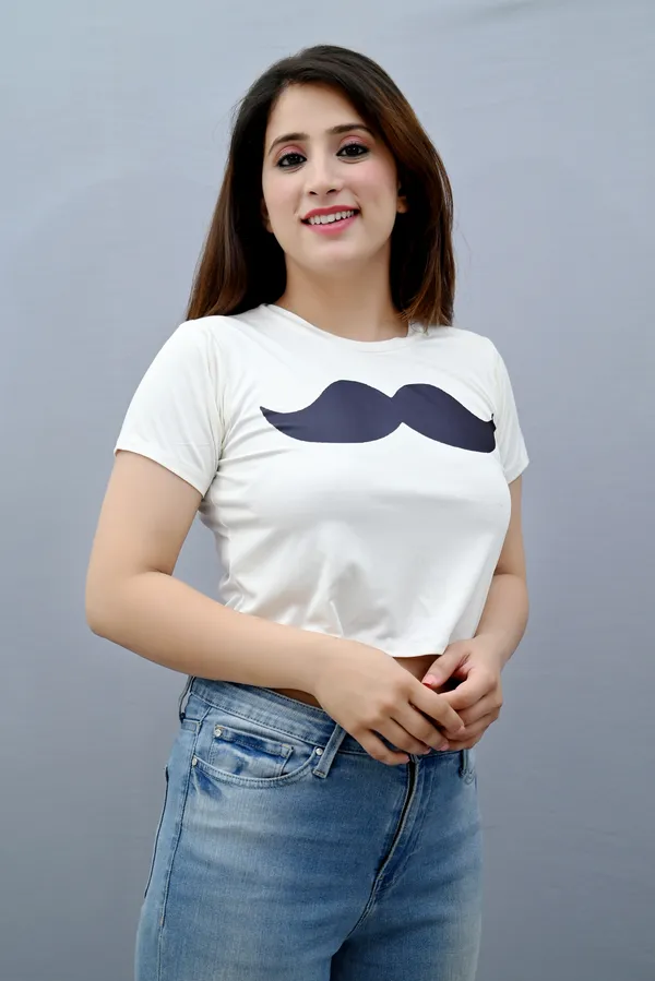 White_Polyester_Printed_Short_Sleeve_Round_Neck_Regular_Fit_Crop_T_Shirt_For_Women