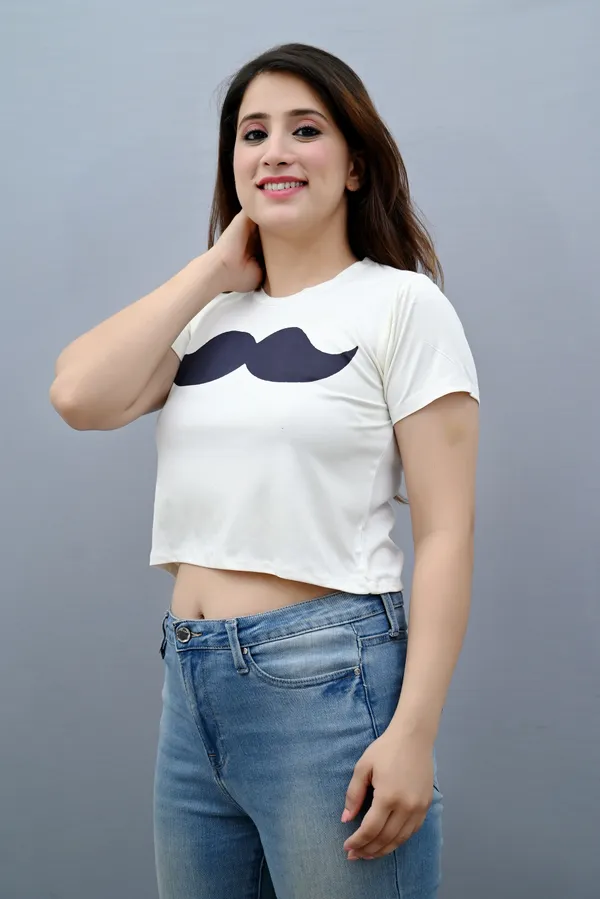 White_Polyester_Printed_Short_Sleeve_Round_Neck_Regular_Fit_Crop_T_Shirt_For_Women